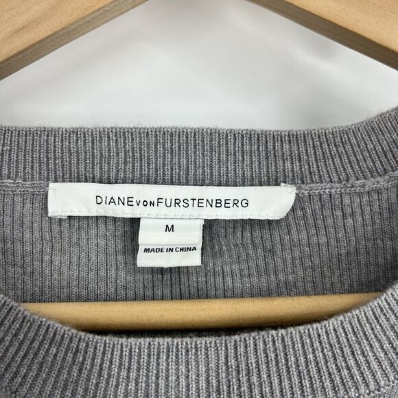 Diane Von Furstenberg Sweater Size Medium Gray Doreen Wool Stretch Floral DVF - Picture 3 of 9